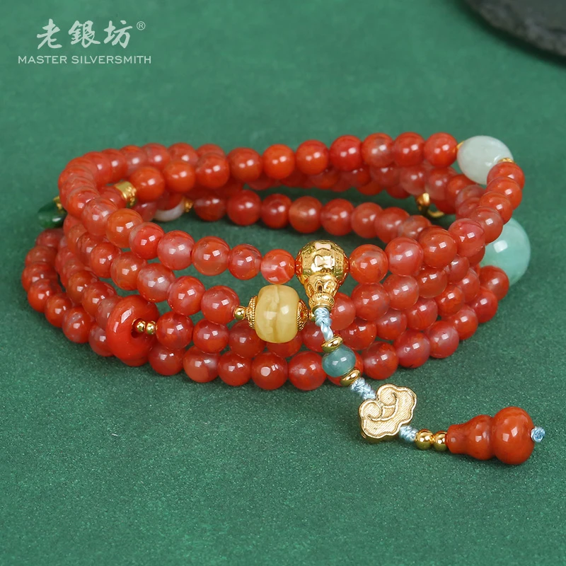 老银坊南红手串s925银翡翠单珠葫芦 国风小众品质珠宝 00351653