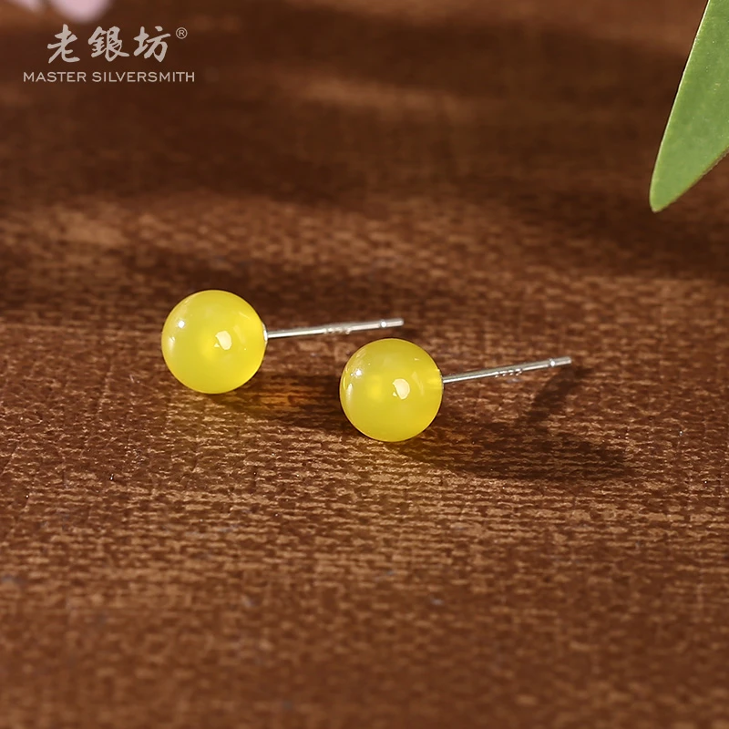 老银坊s925银黄玛瑙耳钉 0011481