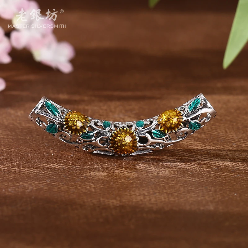 老银坊 吊坠925银 小雏菊弯管 00231587