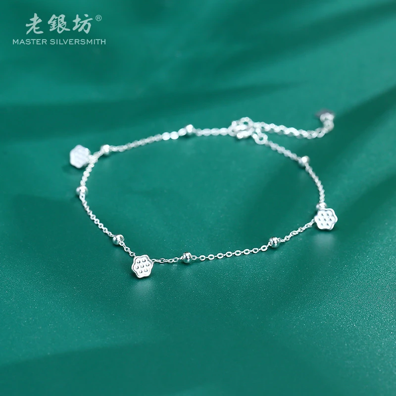 925银脚链 【老银坊】三莲蓬脚链 0051041