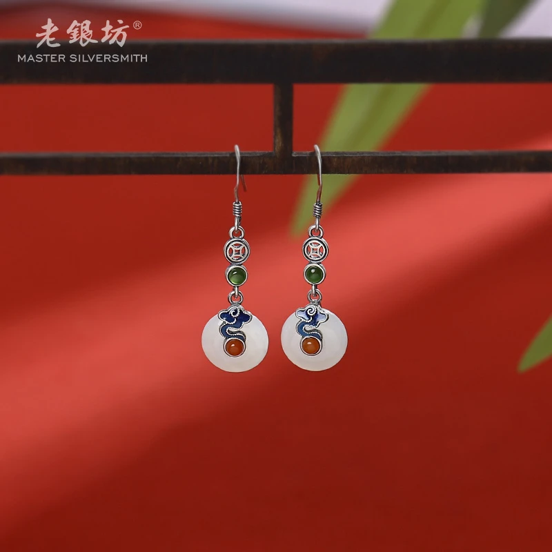 【老银坊】s925银祥云平安扣耳坠 0014332