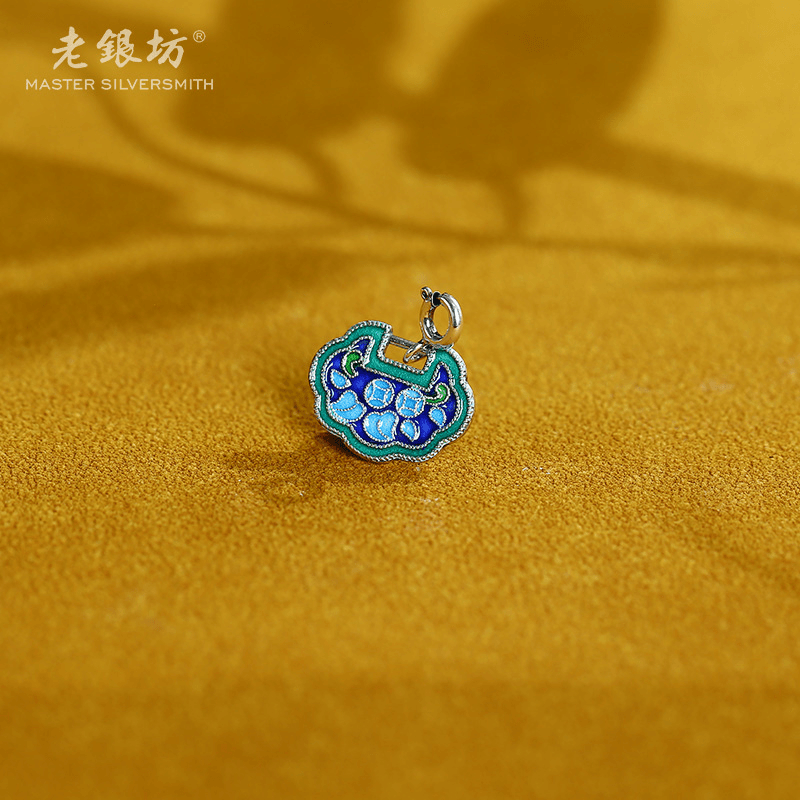 【老银坊】s925银珐琅锁片小吊牌 0089095