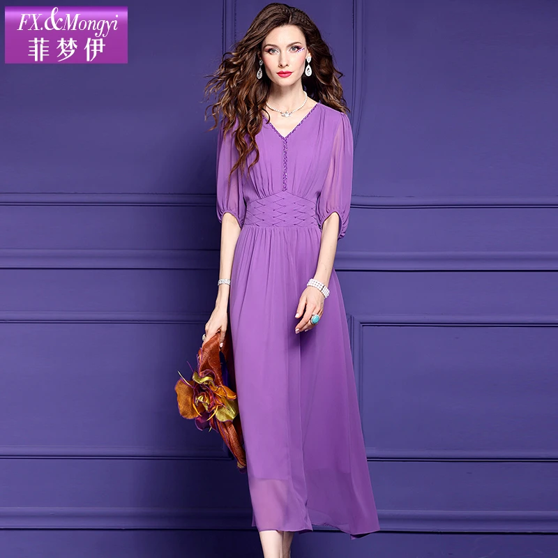 菲梦伊钉珠高贵优雅夏季新款法式显瘦气质中袖时尚连衣裙58511