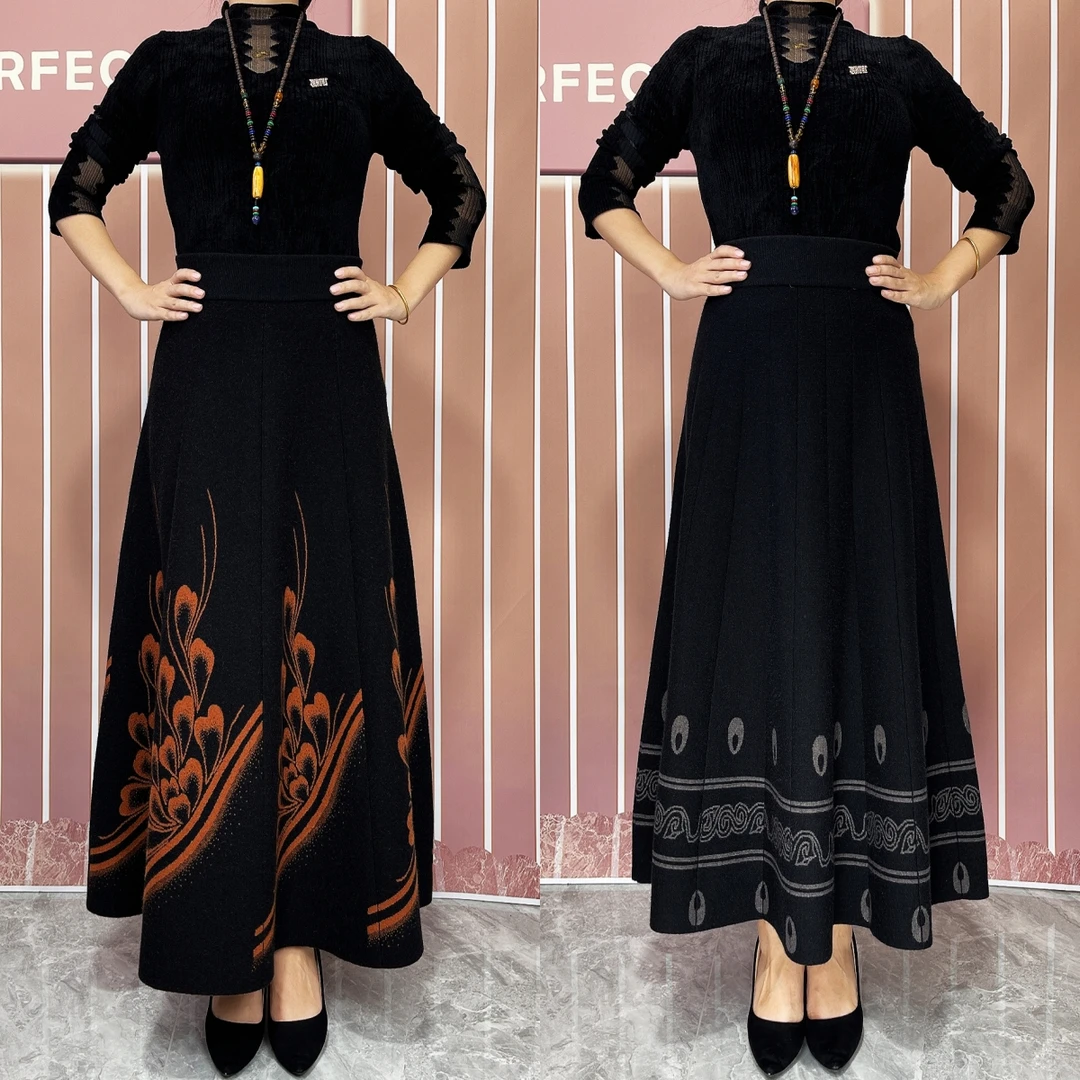 8157#秋冬新款针织大摆裙显瘦修身时尚百搭气质女士半身裙中长款