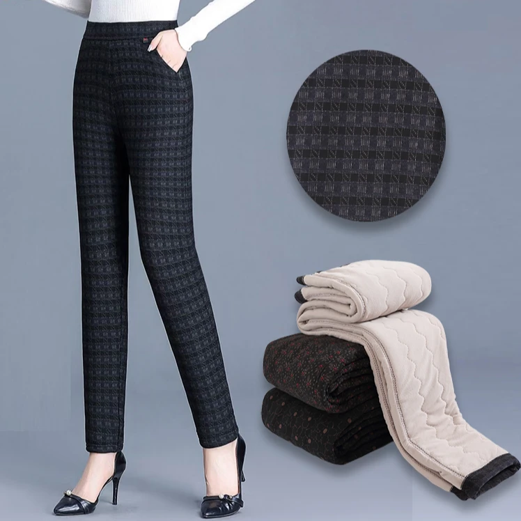 中老年棉裤高腰高弹妈妈裤女三层加厚加绒加肥保暖外穿中年冬长裤