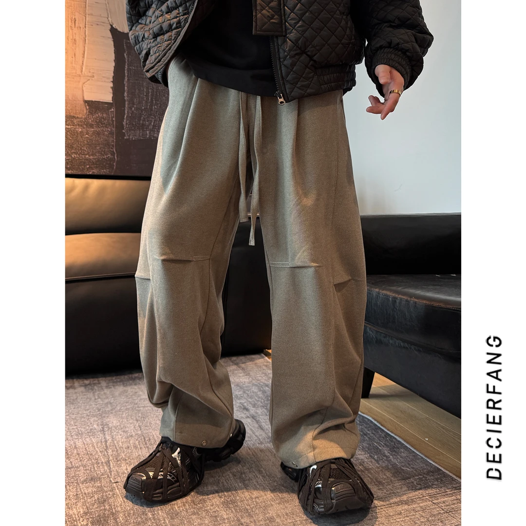 秋冬季青年工装休闲裤男宽松阔腿抽绳设计显瘦休闲百搭休闲裤