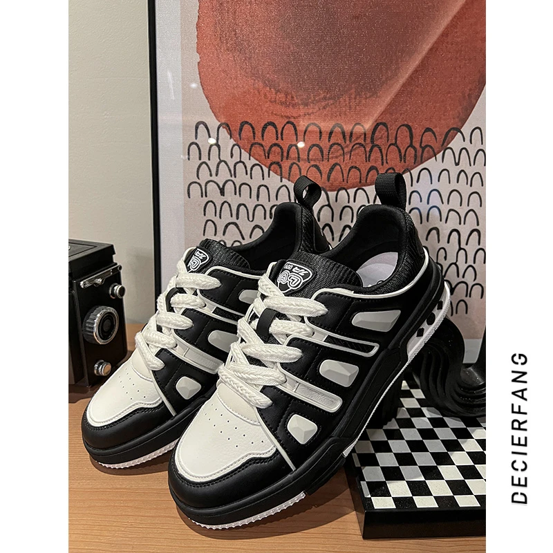 男款2023秋季新男鞋百搭潮流拼色系带透气运动休闲时尚低帮板鞋男