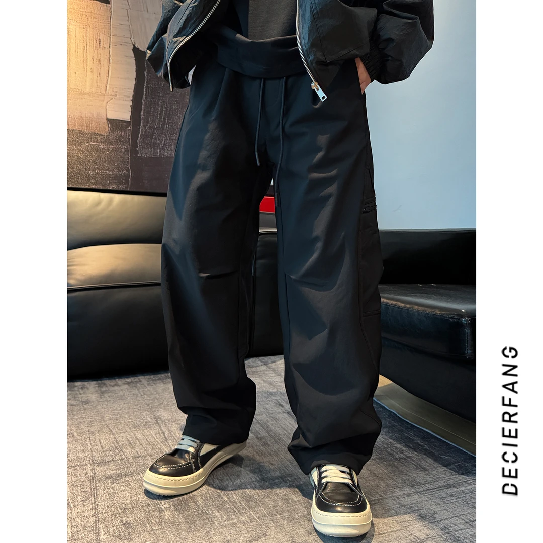百搭休闲裤男款日系复古多口袋工装休闲裤秋冬薄绒款宽松直筒裤子