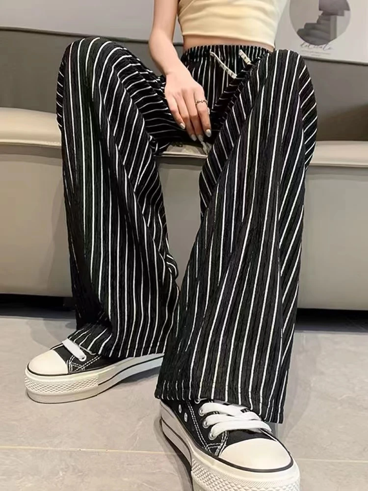 2024黑丝芊芊裤显瘦休闲夏季宽松垂感褶皱百搭