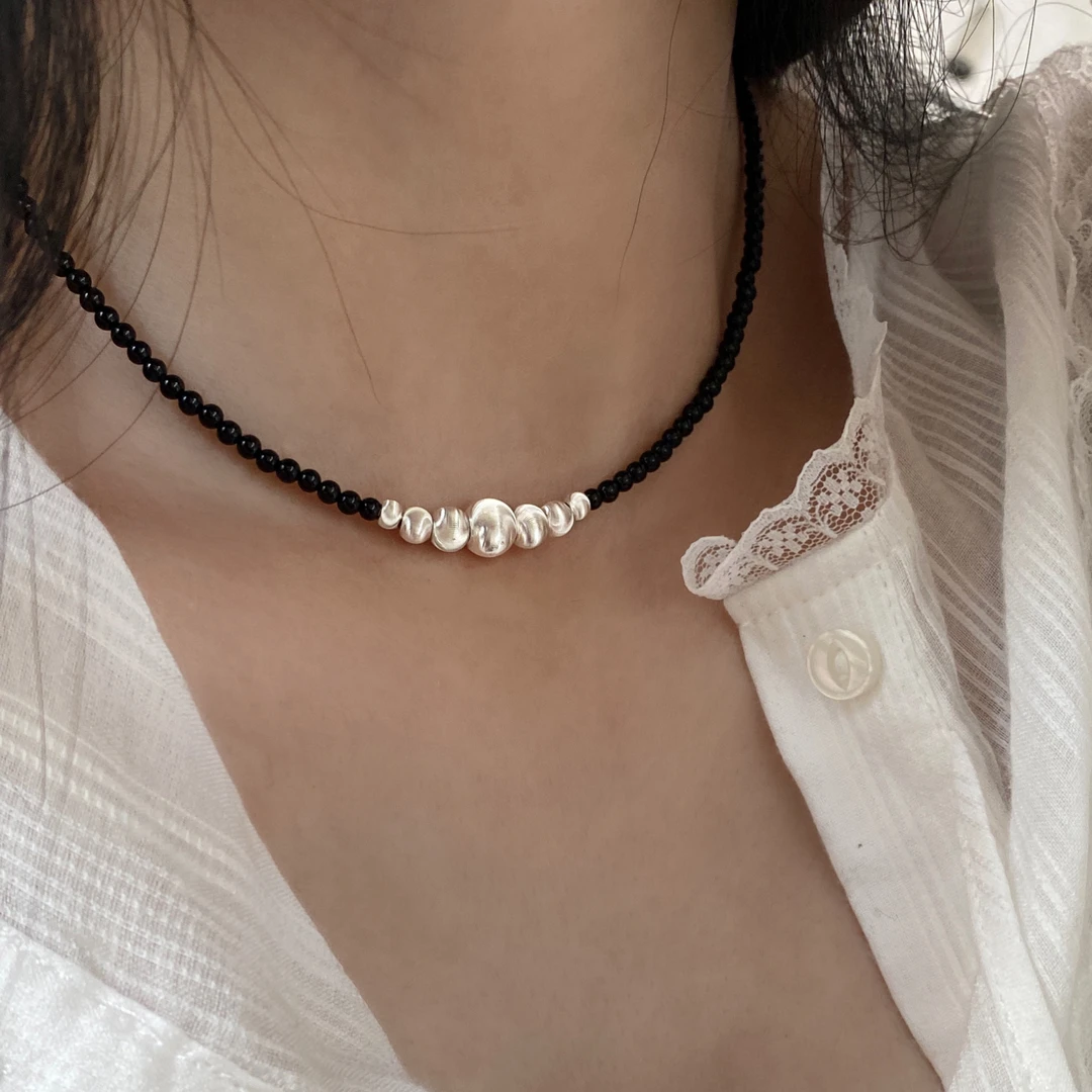 合金琉璃吊坠 双层仿珍珠项链韩国小众设计法式复古个性简约百搭