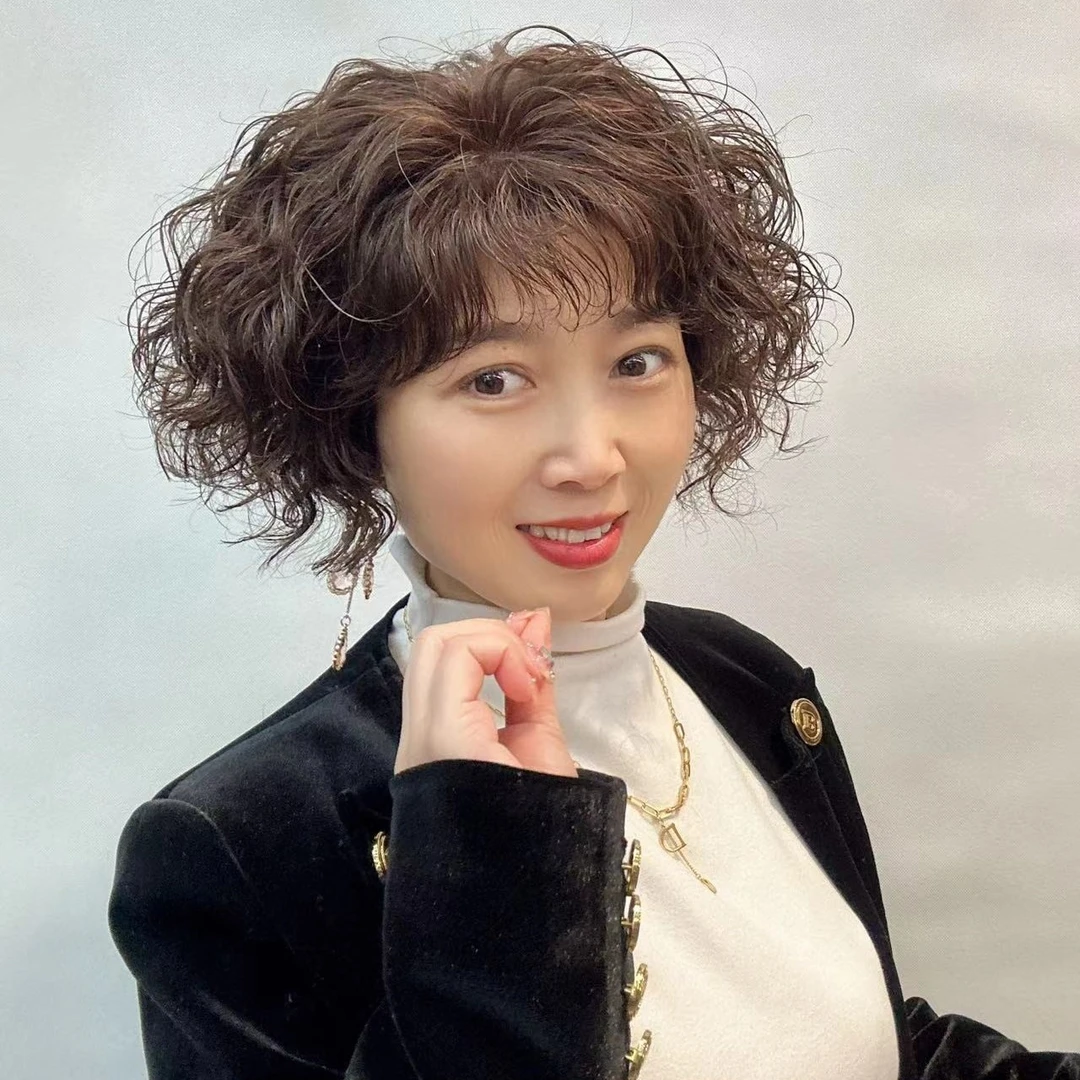 Shinuoge/诗诺格时尚减龄短卷发全真发手工钩织仿真头皮气质假发