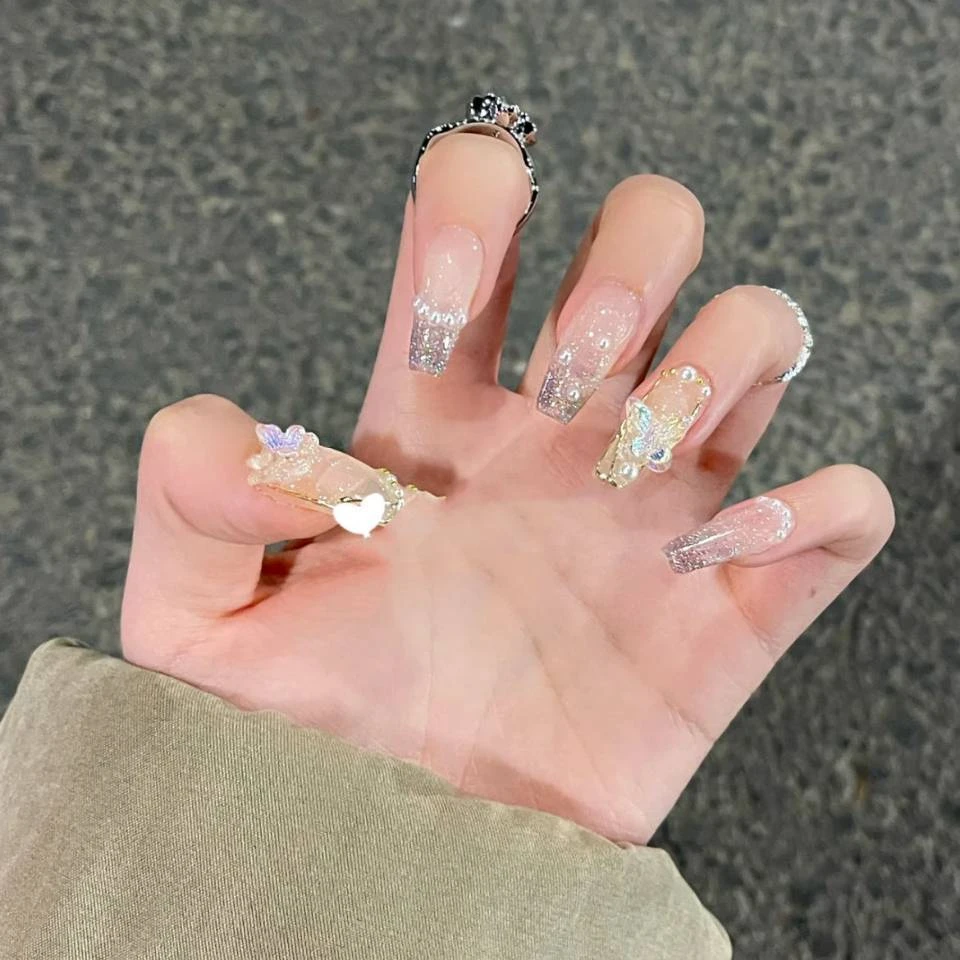 手工光疗穿戴甲 蝶恋花穿戴甲成品重复使用美甲贴片