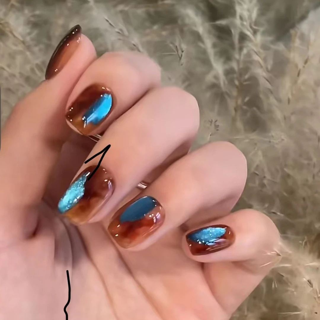 纯手工穿戴甲穿戴美甲显白 琥珀冰透猫眼