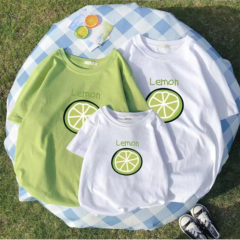 柠檬片）儿童短袖春夏新款亲子装男女宝纯棉t恤中大童一家四口潮
