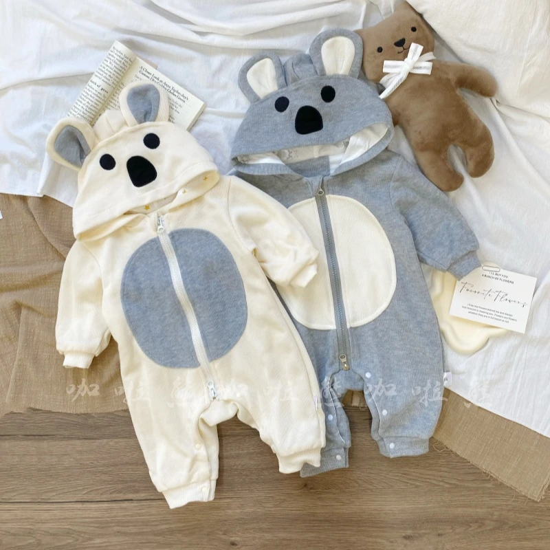 男女宝宝秋季衣服婴儿卡通考拉带帽秋装连体衣超萌外出抱衣婴幼儿