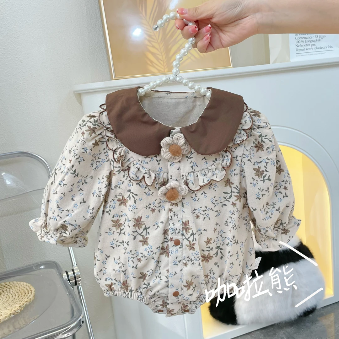 春秋款宝宝衣服新款两朵花娃娃领碎花小公主女宝长袖包屁