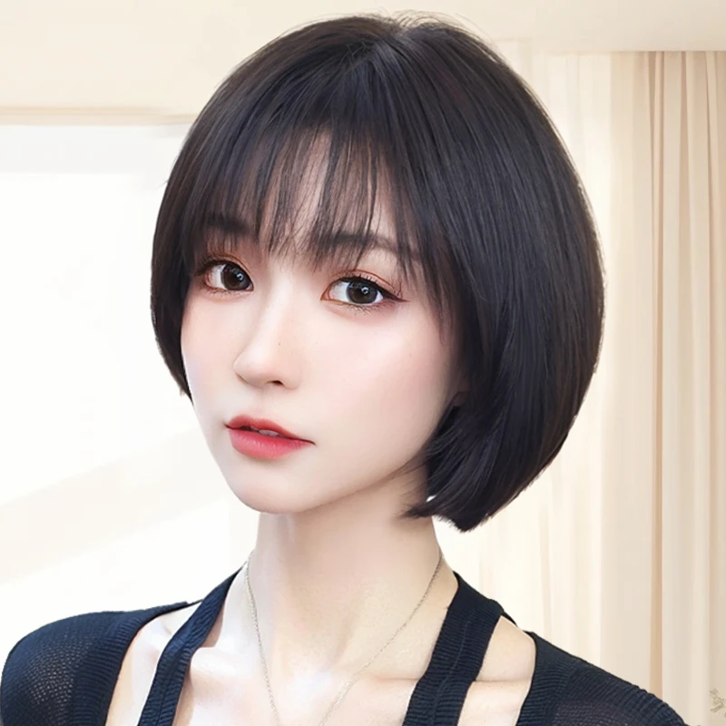 假发女款自然蓬松全头套短发女款轻薄透气真人发丝女款假发头套