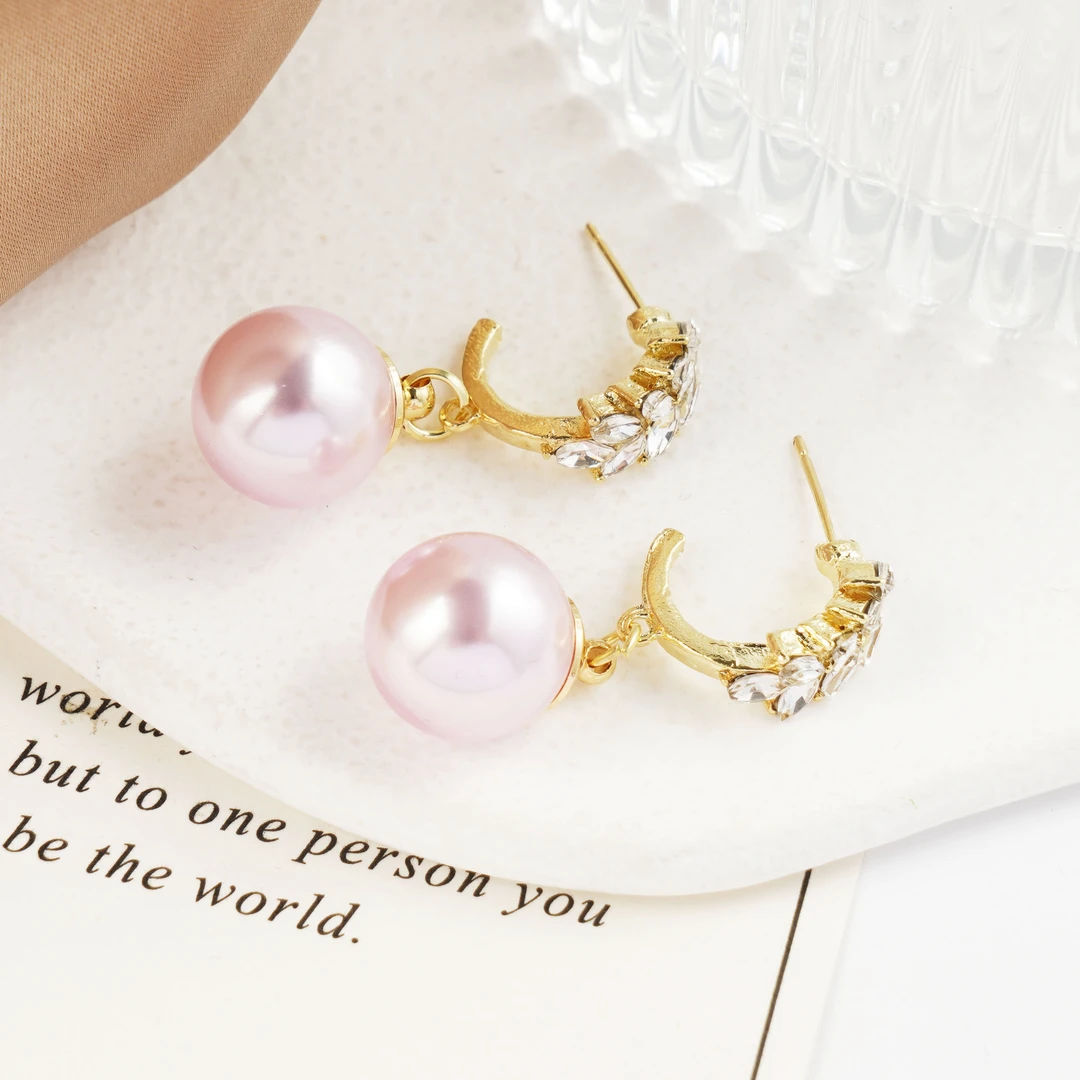 铜合金耳饰 轻奢时尚香槟粉色耳环高级精致名媛风百搭耳饰女N1319