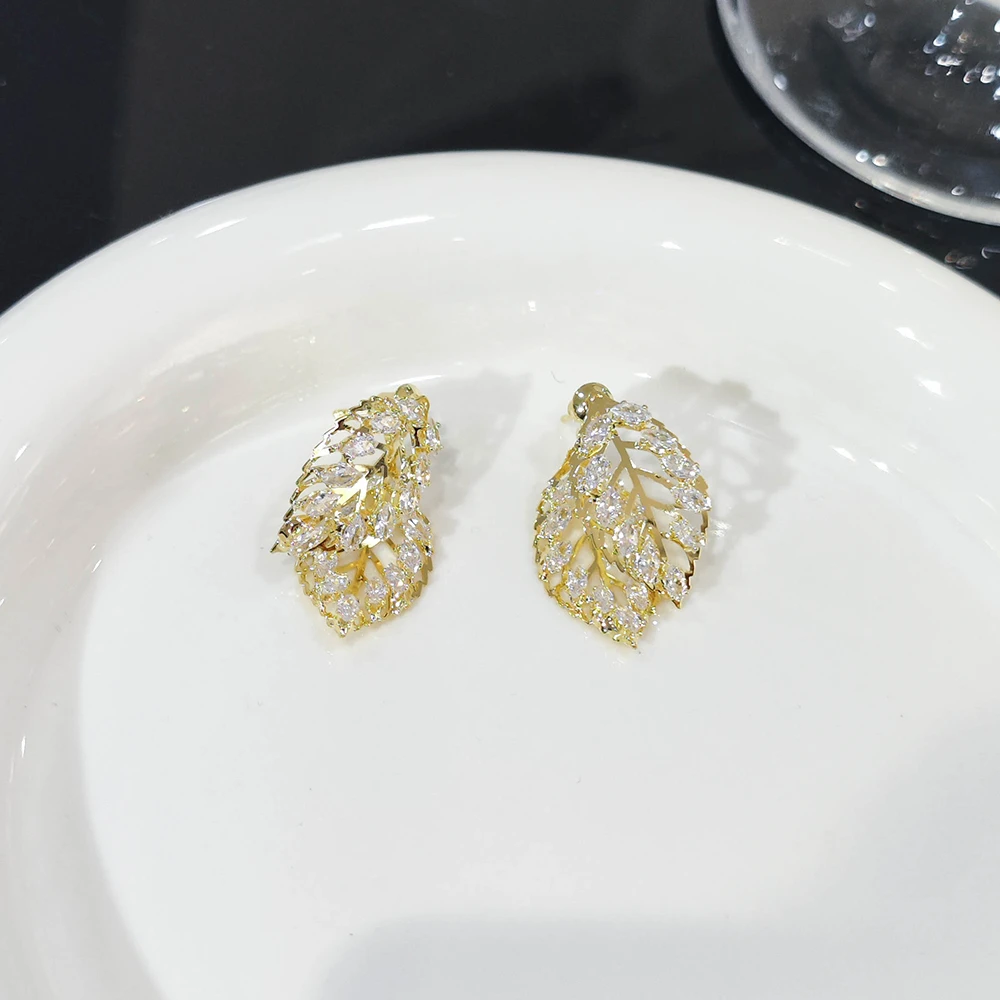 铜合金耳饰 气质轻奢时尚百搭小众金枝玉叶精致满钻PT0269