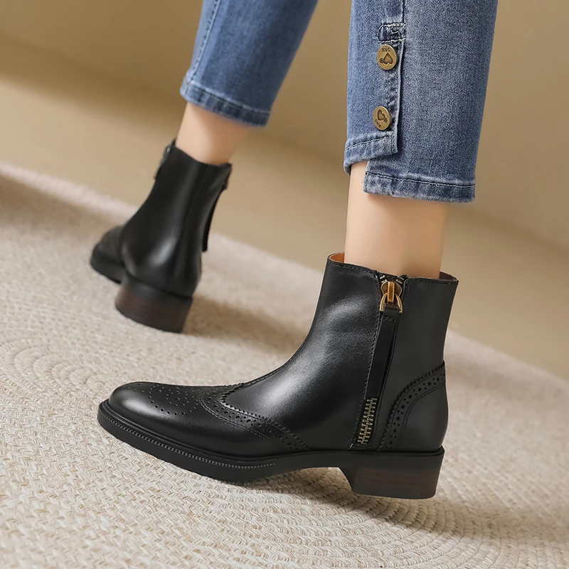 BETTY ROLA跟3cm 舒适时尚百搭复古棕色英伦风秋冬中跟短靴 -w016