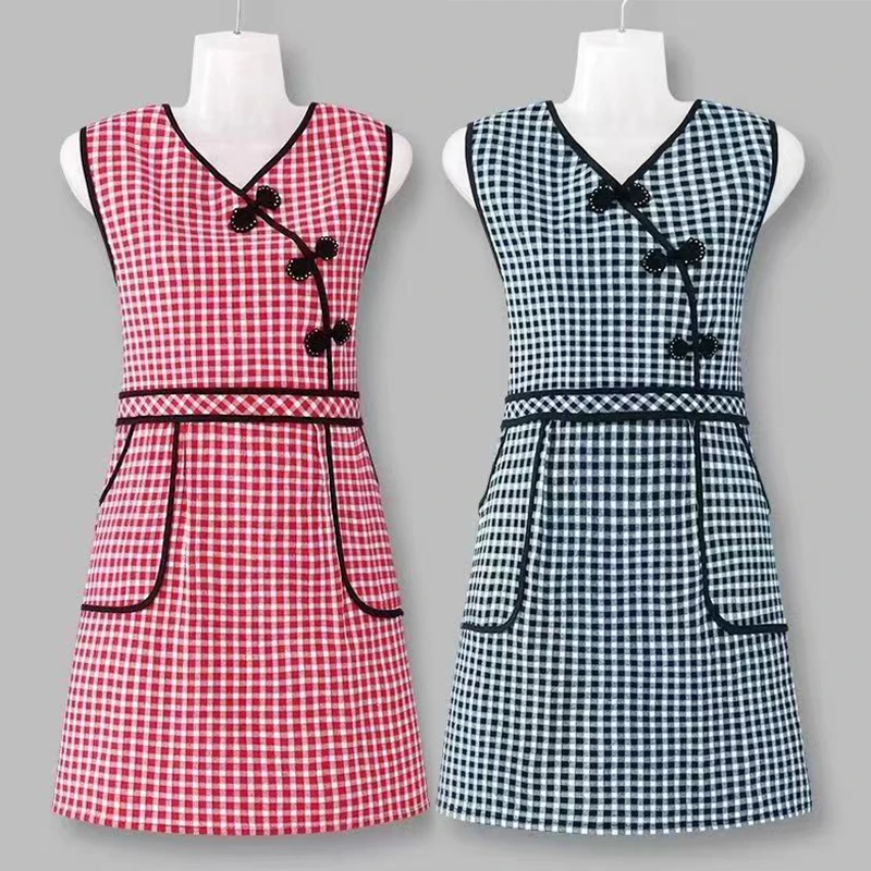 复古新款盘扣旗袍厨房家用洋气中式漂亮围裙罩衣干活上班工作服