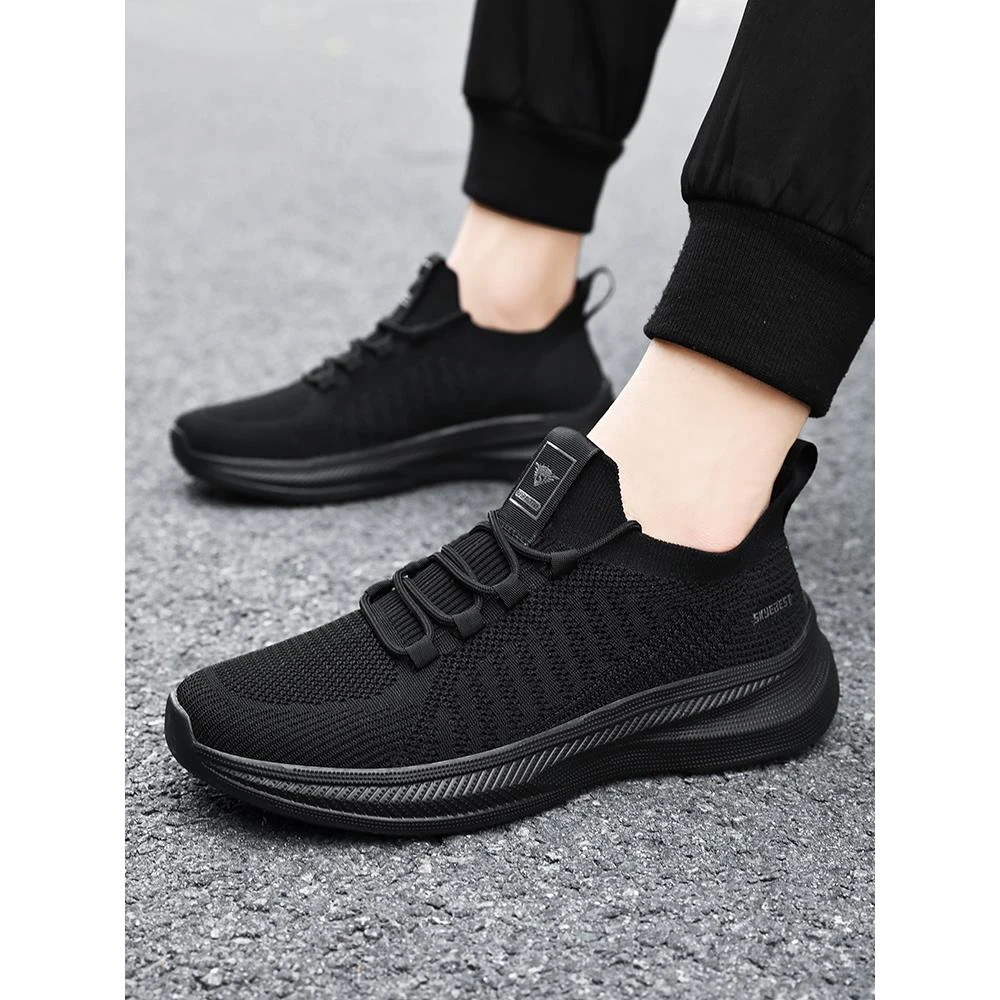 老人鞋老人鞋夏季男鞋网面透气跑鞋男爸爸中老年黑色休闲运动鞋子