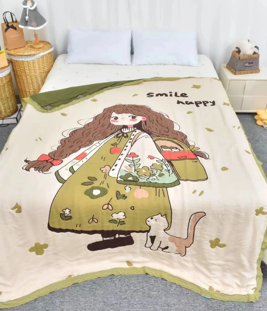 A类纱布泡芙被亲肤保暖冬季加厚花边泡芙被