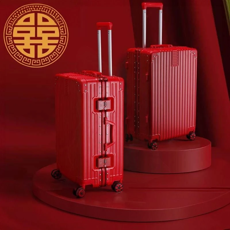 新娘结婚行李箱红色陪嫁拉杆皮箱密码箱箱子一对20寸子母22寸