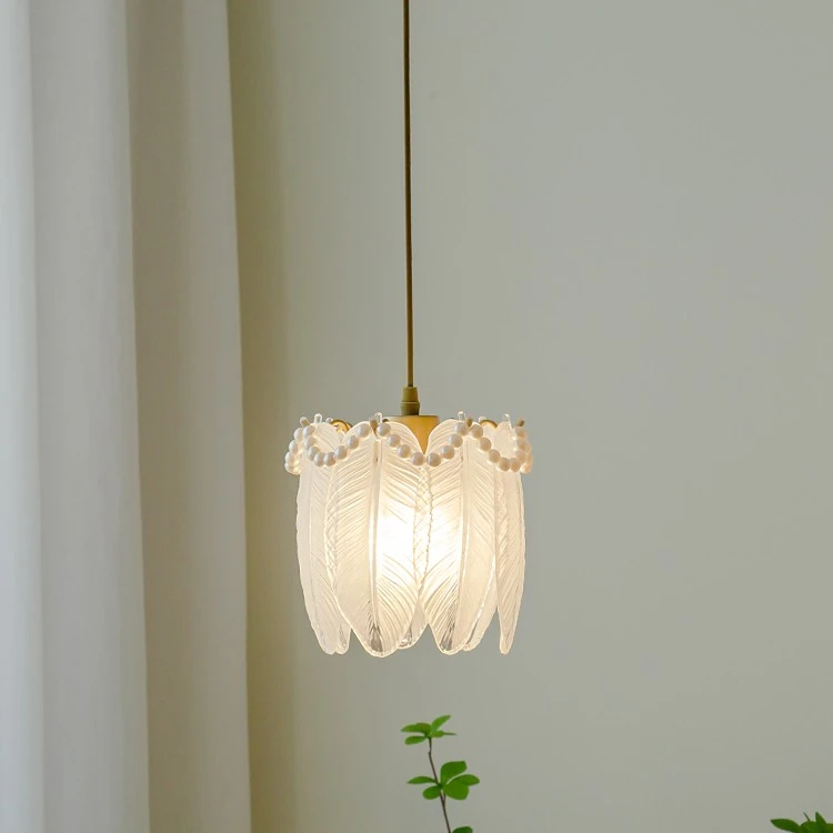 轻奢主卧室床头小吊灯现代简约玄关灯法式复古单头吊线珍珠羽毛灯