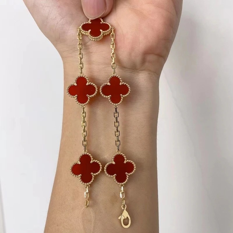 18K金重金15mm瘦花薄款11.5g玉髓玛瑙五花手链K黄