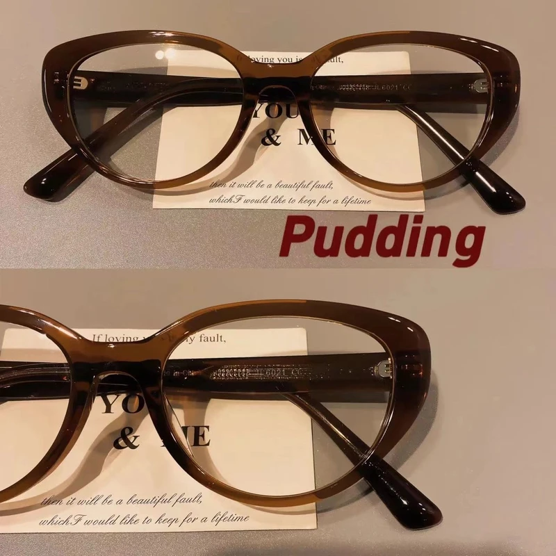 栗子棕茶色猫眼方圆脸素颜眼镜防蓝光配近视高度数学生高级显脸小
