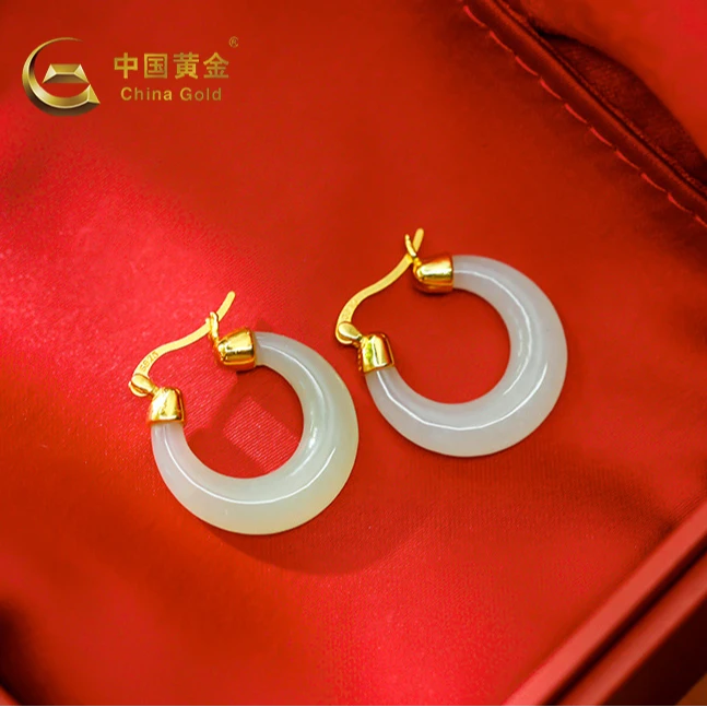 【12期免息】China Gold/中国黄金925银和田玉耳钉玉耳饰时尚气质礼