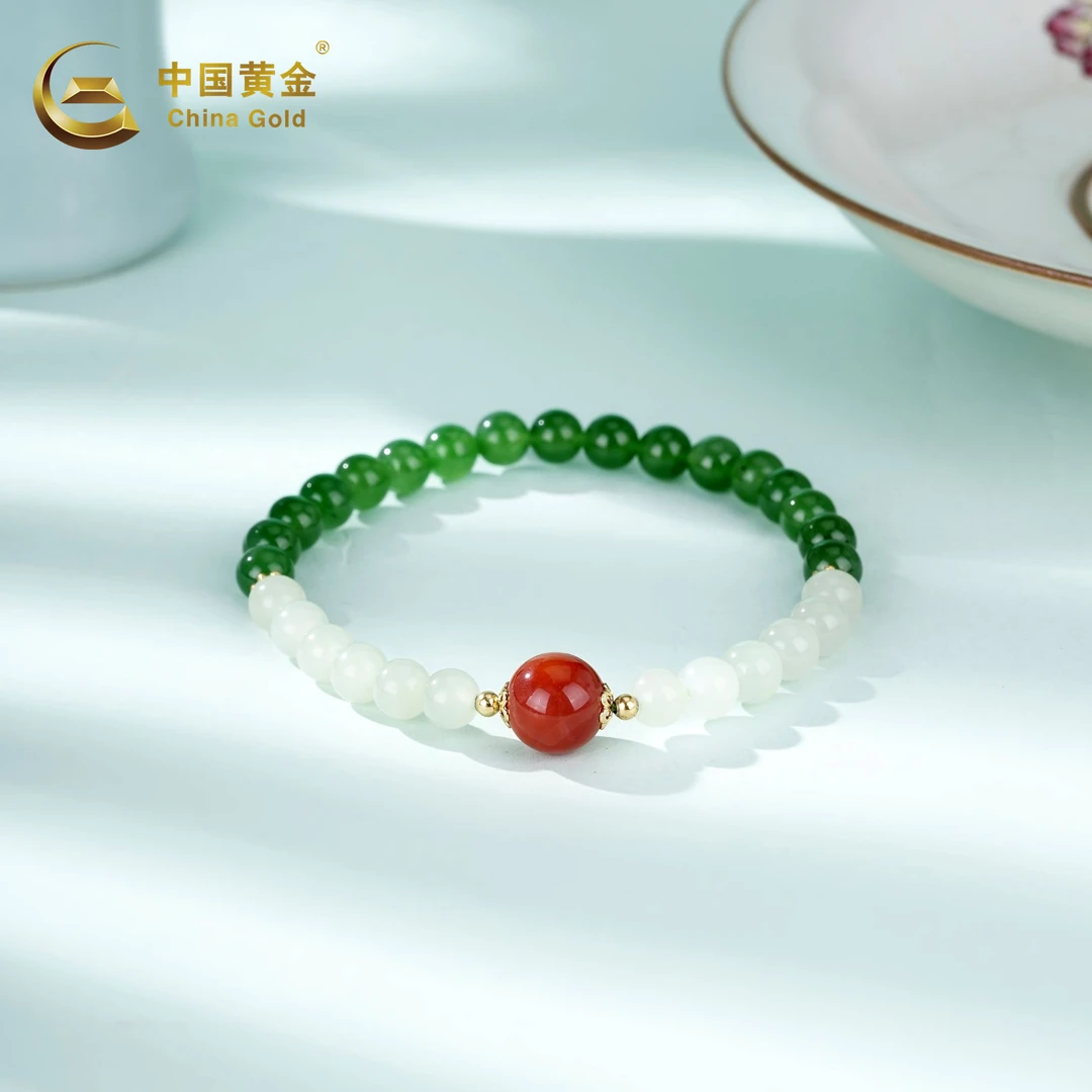 【12期免息】【中国黄金】和田玉手串渐变老形珠手串送女友节日礼物