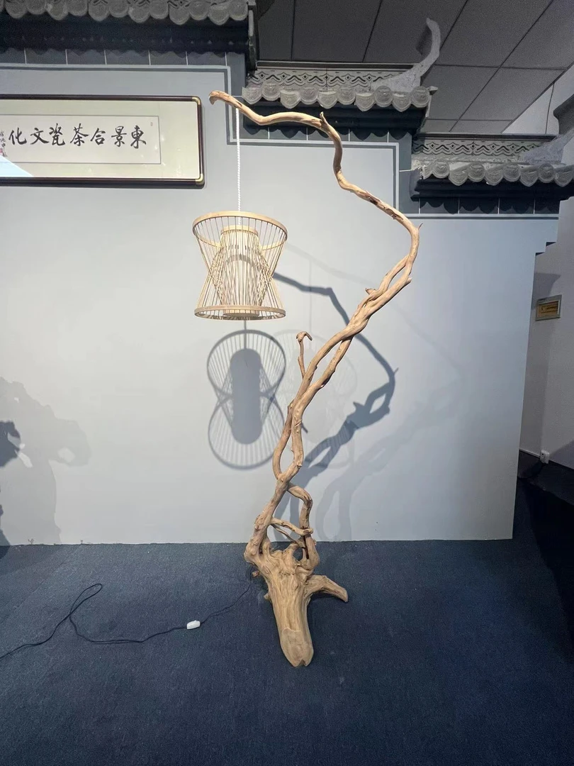 原木原色红杉根挂灯 茶空间装饰落地灯 根雕整根整料自然成型