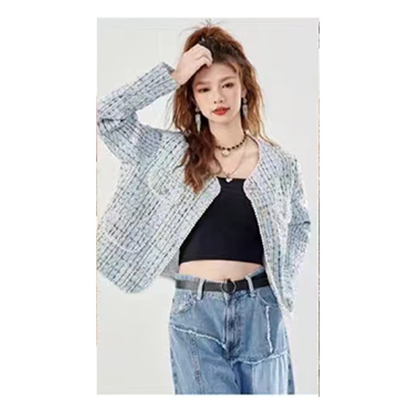 2403  时尚重工钉珠粗花呢小香风外套 W31