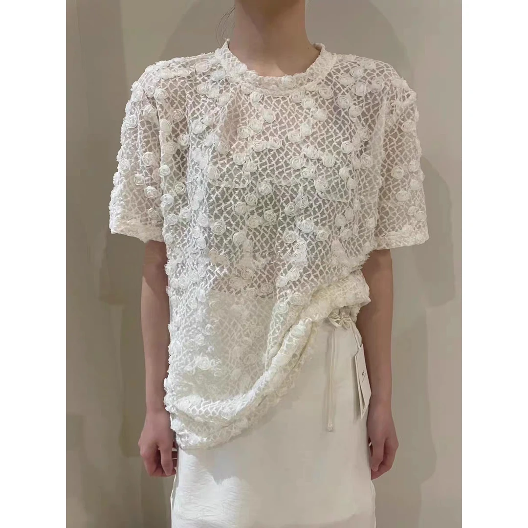 927 圆领套头短袖百搭上衣衬衫 C24