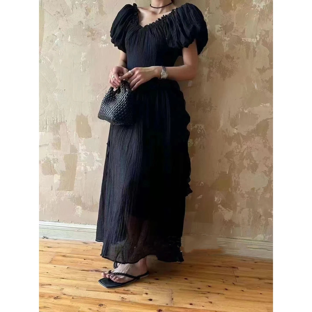 24262 V领短袖纯色气质时尚连衣裙 A1