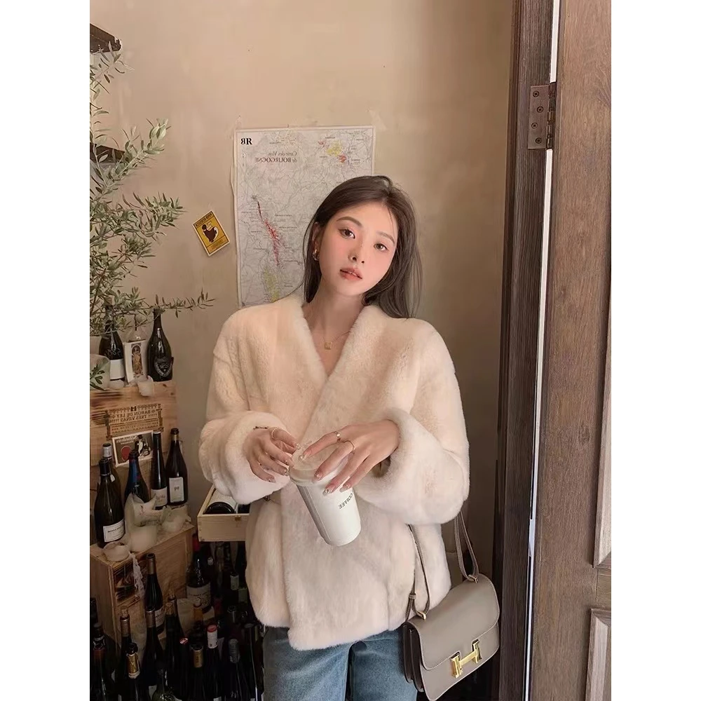 1141 时尚百搭V领短款开衫长袖毛毛外套 挂25-1下