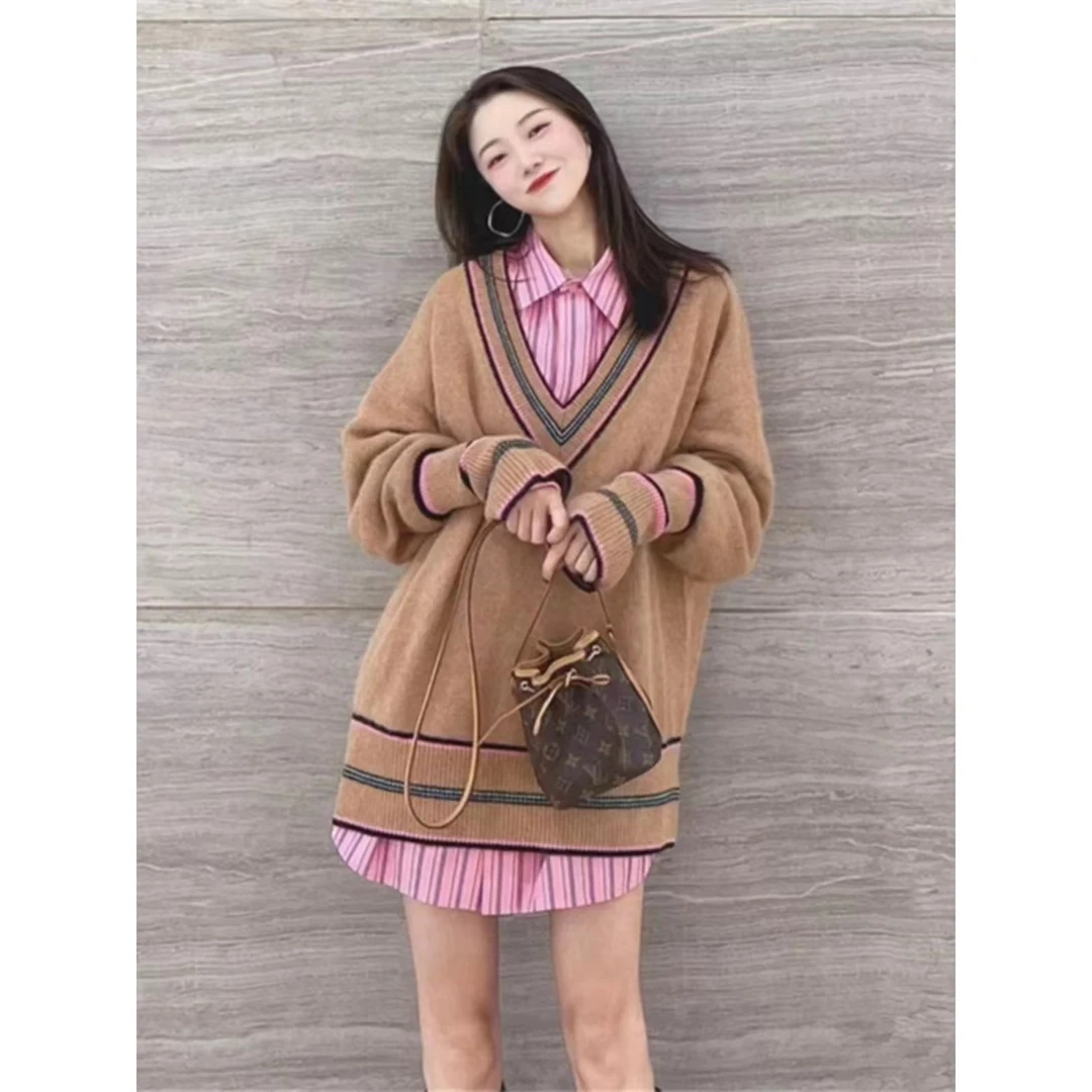 9121 V领中长款宽松套头百搭毛衣 C74