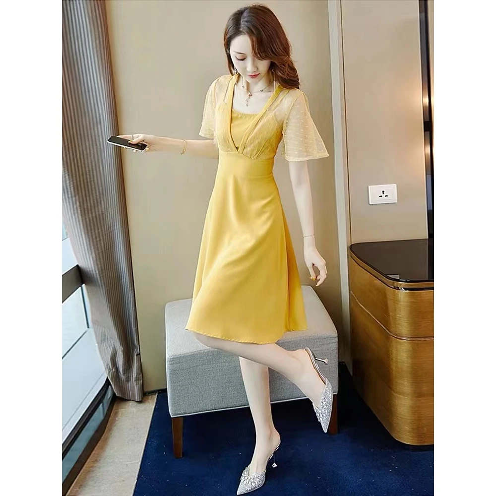 1626 短袖法式收腰时尚气质连衣裙 C39
