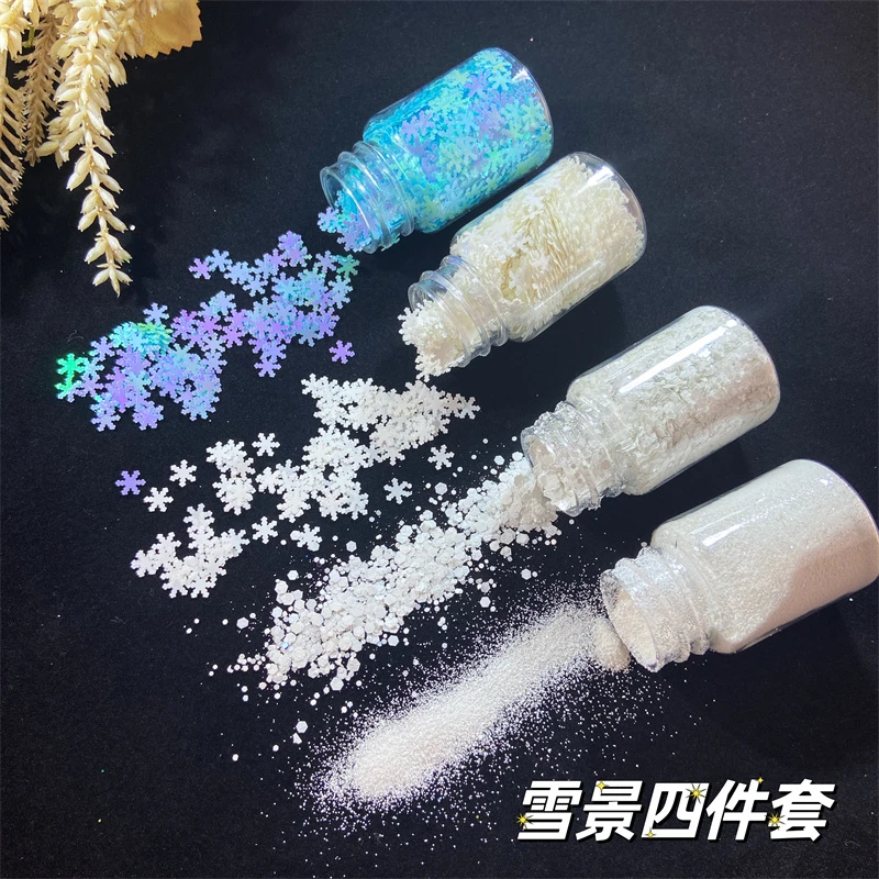 圣诞雪花亮片仿真造雪景DIY流麻滴胶闪粉瓷白色雪粉闪片闪粉材料