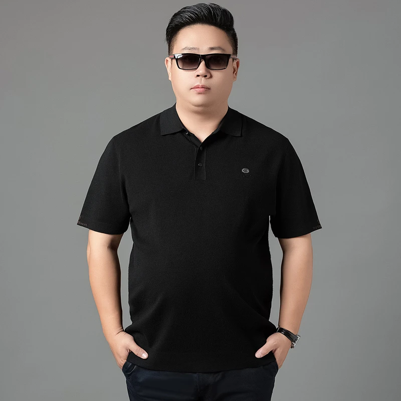 加肥加大男士短袖毛衣秋冬季休闲商务翻领胖子大码男装半袖打底衫