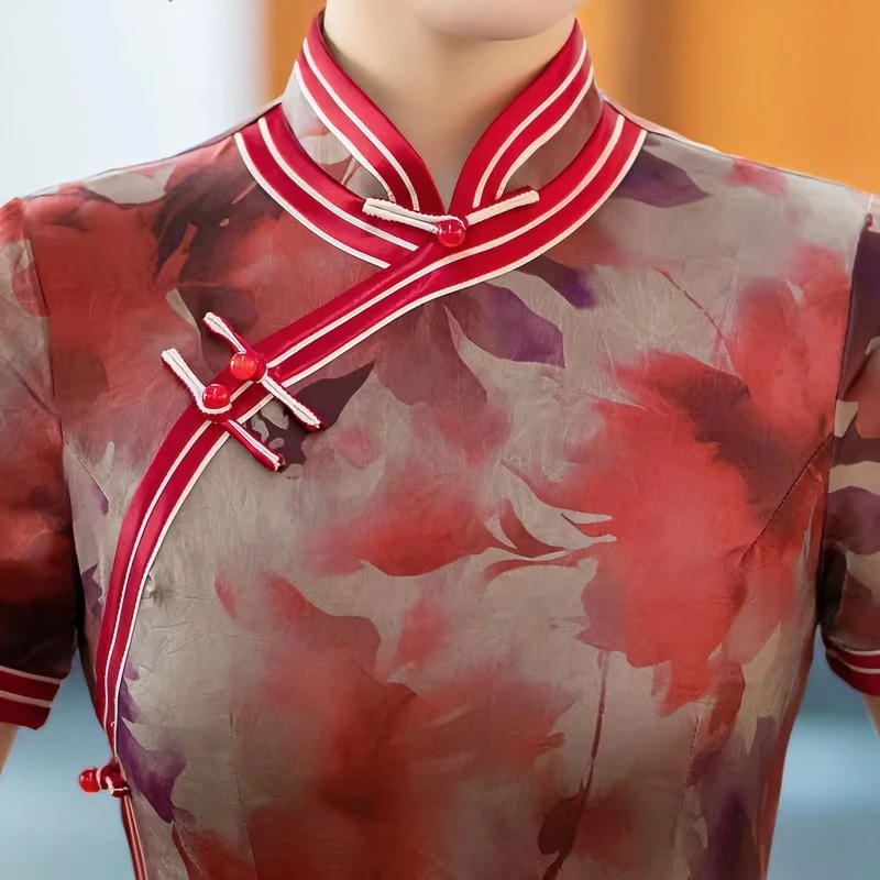 白幼秀3202款民国风优雅中长款复古夏季显瘦中式旗袍大码气质旗袍