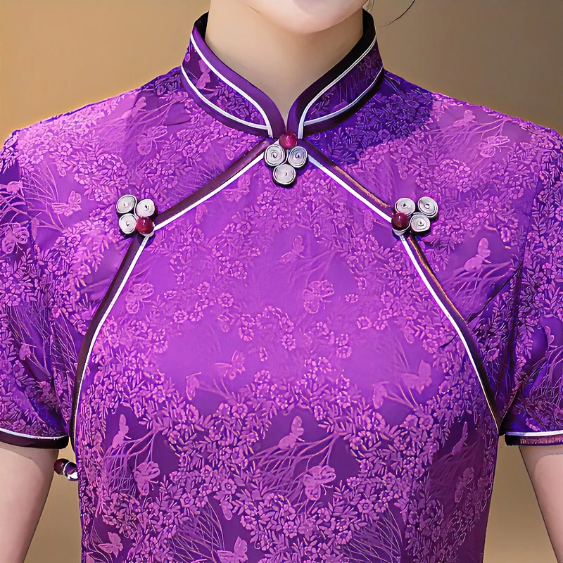 3113款民国风优雅中长款复古夏季显瘦中式旗袍大码气质旗袍