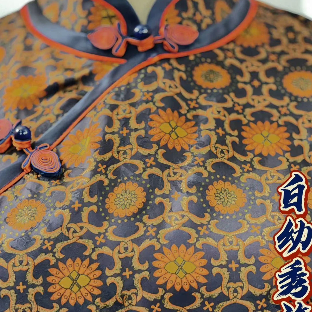 白幼秀半开襟古法真丝旗袍复古气质优雅老上海钱袋006