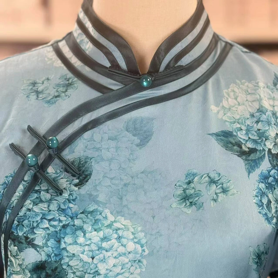 白幼秀中国风旗袍复古优雅中式立领港风款旗袍中国日常旗袍3277