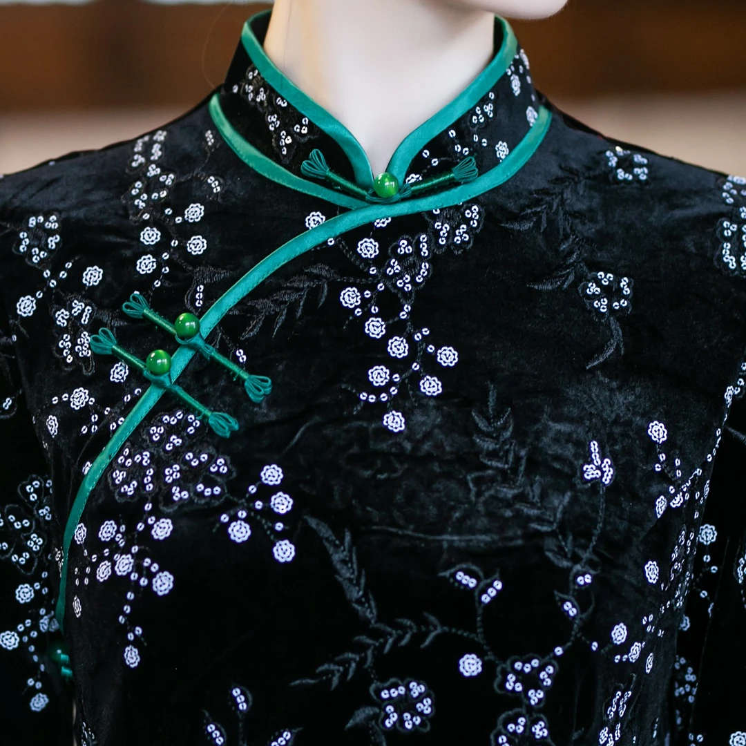 白幼秀3520款民国风优雅中长款复古秋冬显瘦中式旗袍大码气质旗袍