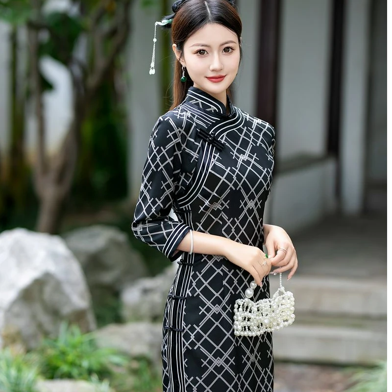 3081民国中袖风优雅中长款复古夏季显瘦中式重工旗袍大码女装