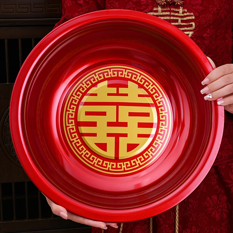 喜盆女方陪嫁结婚脸盆娘家婚庆用品大全嫁妆洗脸红盆套装盆子一对