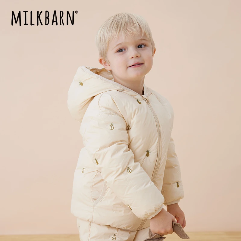 Milkbarn儿童刺绣羽绒服男童女童外出长袖外套保暖冬装